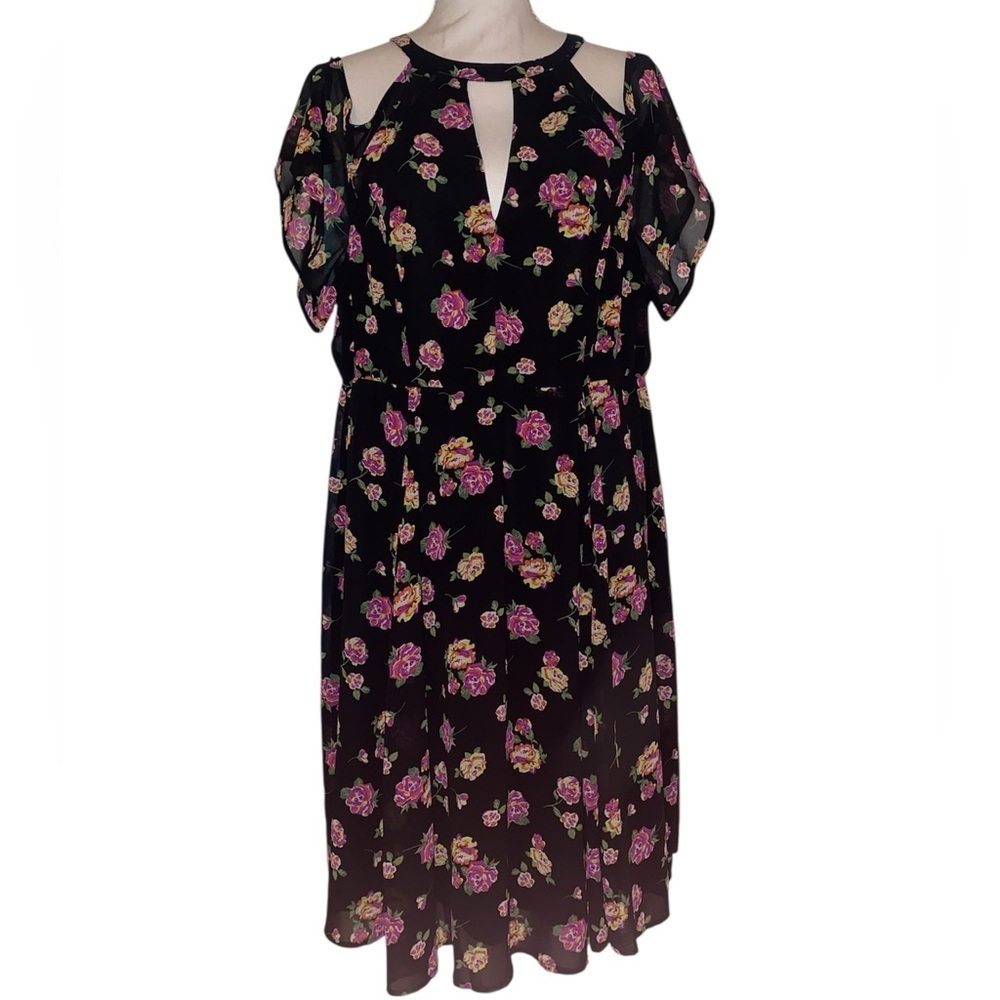 TORRID Mini Dress Off the Shoulders Black &Purple Floral Pattern in Size 14